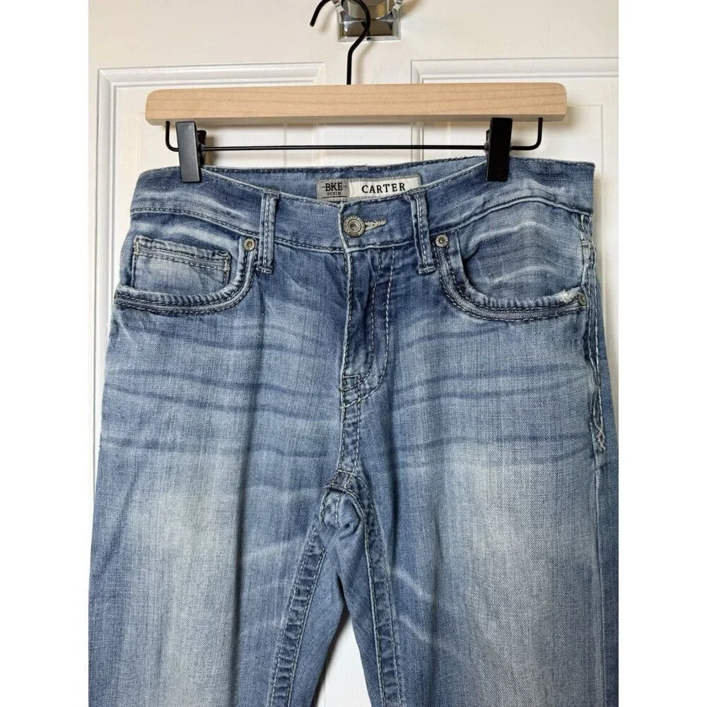 BKE Carter Men’s Distressed Light Blue Jeans Size 29S Straight Leg Denim
